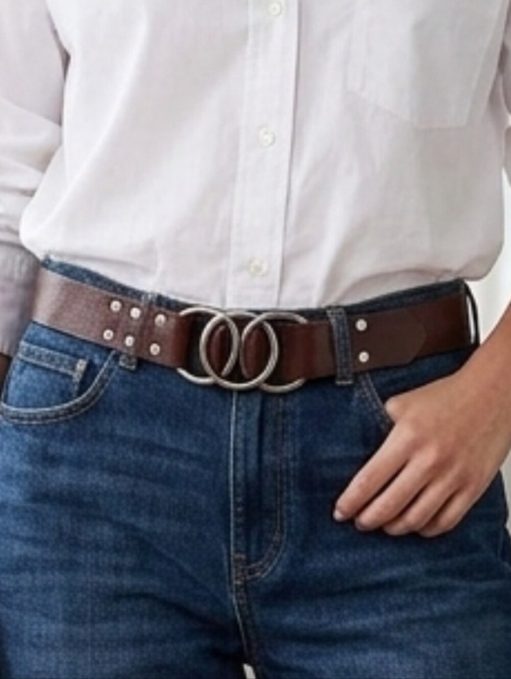 LAUREN Ralph Lauren Brown Leather Double-Ring Waist Belt Sz XL